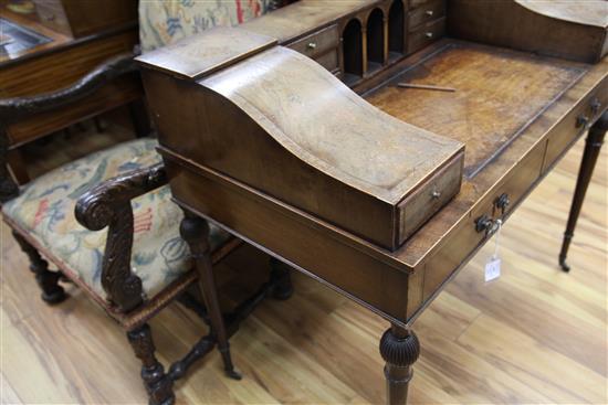 A George III design mahogany, amboyna and boxwood banded Carlton House desk, W.3ft 4.5in